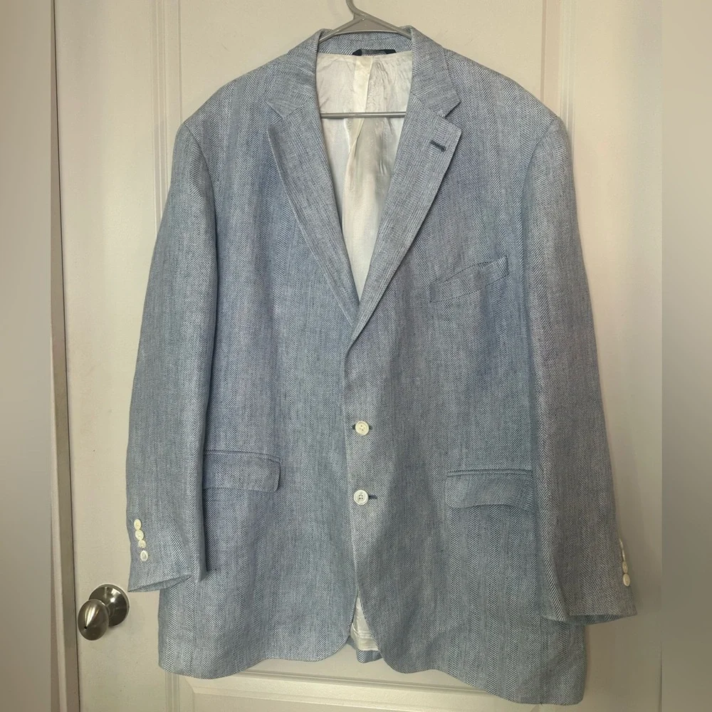 Ben Silver Charleston Linen Luxe Fabric Blue Quiet Luxury Blazer/ Sport Coat,51T